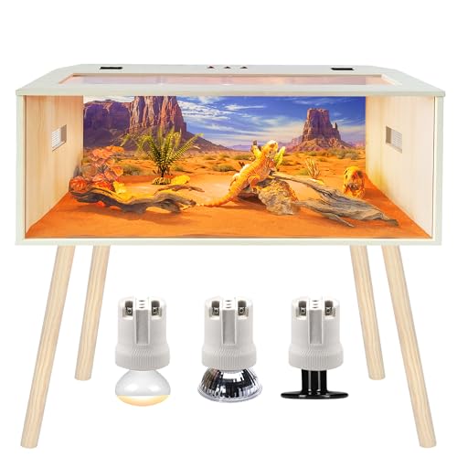 Prolee 80 Gallon Reptile Tank, Tempered Glass Bearded Dragon Tank with Wooden Roof and Lockable Doors, Large Lizard Habitat with Built-in Lamp Fixture for Snakes, Iguanas, Chameleons (Oak) - color: Oak, size: 80 gallons,48x20x20 inch