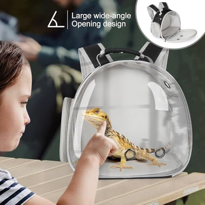 Portable Travel pet Backpack Carrier with Self Warming Pet Bed Set, Guinea Pig Carrier for 2,Reptile Travel Carrier for Lizards Sugar Glider Hedgehog Rat Parrot Birds Breathable Hangbag - color: Black