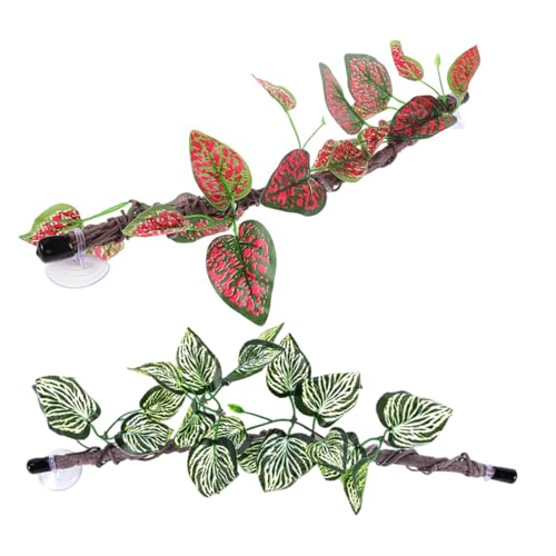 BESPORTBLE 2pcs Reptile Corner Branches with Suction Cups, Artificial Bendable Jungle Vines for Terrarium Climbing, Habitat Decor for Lizards, Snakes, Amphibians, Bearded Dragons
