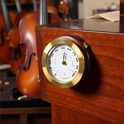 Gold Upgraded Hygrometer Humidity Meter Mini 38mm Round Glass Analog Hygrometer Suitable for Humidors Guitar Violin Thermometer for with Probe