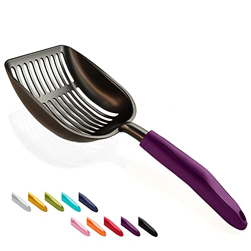 WePet Cat Litter Scoop, Non-Stick Plated Aluminum Alloy Sifter, Kitty Durable Metal Scooper, Deep Shovel, Long Handle, Kitten Pooper Lifter, Size Large, Coated Black Body with Violet Handle - color: #07 Violet, size: Large