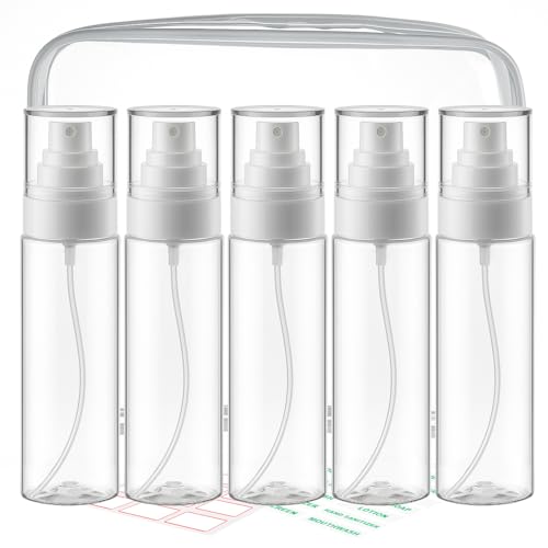 Cosywell Fine Mist Spray Bottles 3.5oz/105ml 5 Pack Leak Proof Mister Spray Bottle Refillable Plastic Hair Spray Bottle for Perfume Skincare Toners Water Cosmetics (Clear) - color: A-Clear
