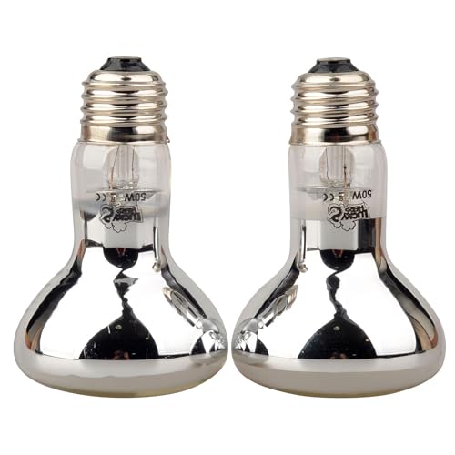 LUCKY HERP 50W Reptile Basking Spotlight (2-Pack, 2.5" R20 Size), Daylight Terrarium Heat Bulb for Bearded Dragon Lizard Tortoise