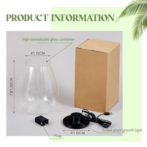 Maxdot Glass Plant Terrarium Kit with LED Grow Light, Desk Terrarium for Venus Fly Trap, Succulents, Moss & Miniature Garden, Borosilicate Glass Desktop Planter for Home Office(6.9 x 7.8 Inch) - size: 6.9 x 7.8 Inch