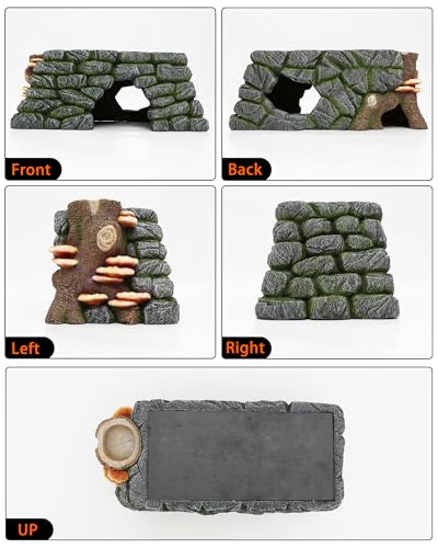 3 in 1 Bearded Dragon Basking Platform, Reptile Habitat Cave Hideout with Food Bowl, Aquarium & Terrarium Decor Accessories for Lizard Snake Gecko Turtle