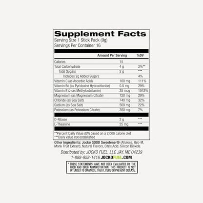 Jocko Fuel Hydrate Electrolytes Powder Packets Bundle Lemon Lime and Blue Raspberry - Hydration Amplifier Packets for Recovery, Dehydration, & Exercise - with Vitamins B6, B12 & C (32 Packets)
