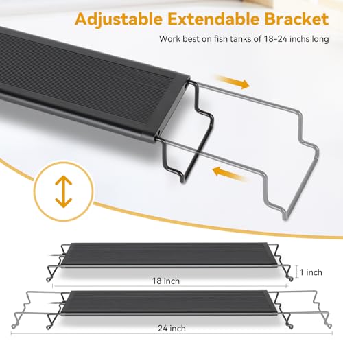 hygger 18W LED Aquarium Light, 18-24 Inch Fish Tank Light with Timer Auto On/Off, Sunrise Sunset Mode, Adjustable Brightness and Colors, Full Spectrum Light with Extendable Brackets for Freshwater - size: 18"- 24" (18W)