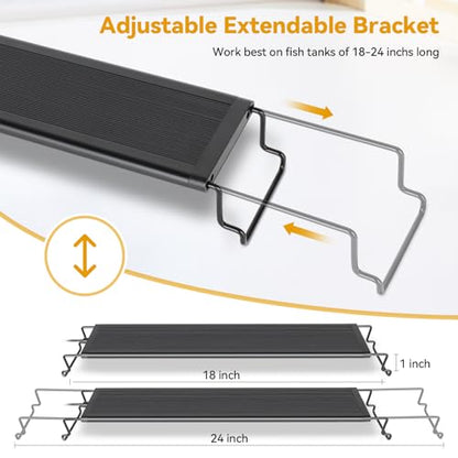 hygger 18W LED Aquarium Light, 18-24 Inch Fish Tank Light with Timer Auto On/Off, Sunrise Sunset Mode, Adjustable Brightness and Colors, Full Spectrum Light with Extendable Brackets for Freshwater - size: 18"- 24" (18W)