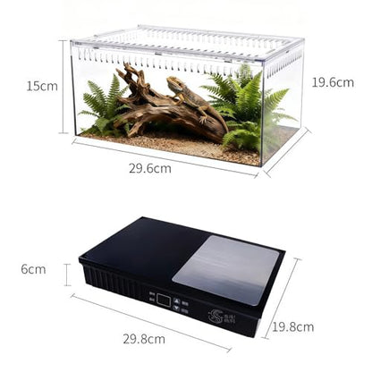 Smart Reptile Terrarium 11.8"x7.8"x10" with Thermostat | Leopard Gecko Tank, Heat/Cold Gradient, High Transparency Acrylic, Fast Heating Aluminum, Stackable for Snake/Lizard - color: Black constant temperature feeding box