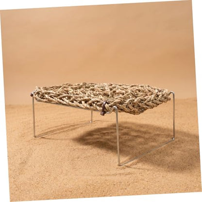 SHOWERORO Bearded Dragon Bed and Basking Platform with Sea Grass Hammock, Rectangle Reptile Sleeping Lounger, Lizard Tank Accessories for Small Animals and Amphibians