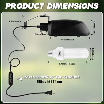 Bird Cage Light Fixture Combo Kit with Adjustable Timer,Lamp Hood with 2.4% UVB UVA 20W Compact Fluorescent Bulb for All Kinds Captive Birds Reptiles
