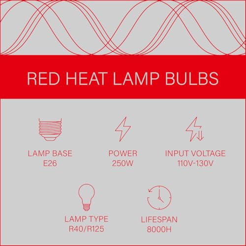 Incandescent R40 Reflector Infrared Lamp, Explosion Proof Red Glass, E26 Base, Red Heat Lamp Bulb 250W for Reptiles,Turtles, Pets, Calves and Lambs, Chicks and Light Therapy, 2 Pack (R40INR)