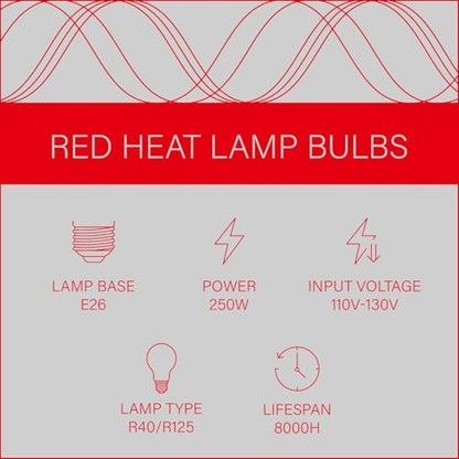 Incandescent R40 Reflector Infrared Lamp, Explosion Proof Red Glass, E26 Base, Red Heat Lamp Bulb 250W for Reptiles,Turtles, Pets, Calves and Lambs, Chicks and Light Therapy, 2 Pack (R40INR)