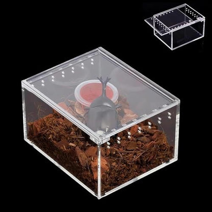 Reptile Terrarium Breeding Box Ventilated Container Enclosure for Lizards Terrapin Crayfish Snake- 10.5cmx8.5cmx6cm