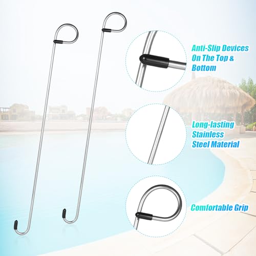 lasuroa 2pcs Swim Skimmer Basket Hook, 13.78in Long Stainless Steel Skimmer Basket Extension Handle Skimmer Lid Lifting Debris Removal Tool for Pool Maintenance Knee Saver & Hand Clean