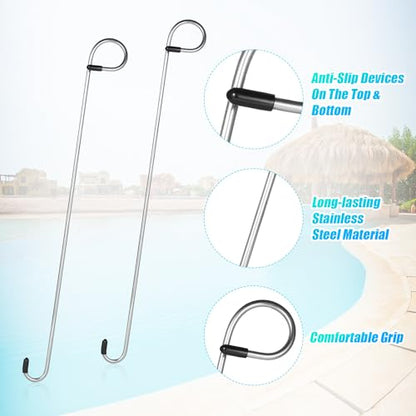 lasuroa 2pcs Swim Skimmer Basket Hook, 13.78in Long Stainless Steel Skimmer Basket Extension Handle Skimmer Lid Lifting Debris Removal Tool for Pool Maintenance Knee Saver & Hand Clean