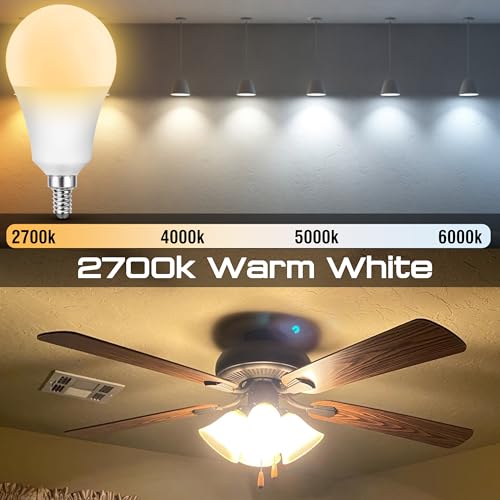 E12 A19 100W Equivalent LED Candelabra Light Bulbs 2700K Warm White, AC120V 9W 1000LM, E12 A60 Globe Candelabra Small Base Screw Socket Bulb for Ceiling Fan Chandelier Salt Lamp, Non-Dimmable, 2 Pack - color: 2700k Warm White, size: 100 Watts