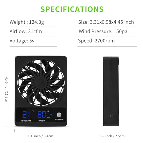 Reptile Fan,Humidity Fan,Dehumidifier for Rainforest Terrarium Vivarium, Improving Air Circulation for Amphibians, Reptiles, and Snakes