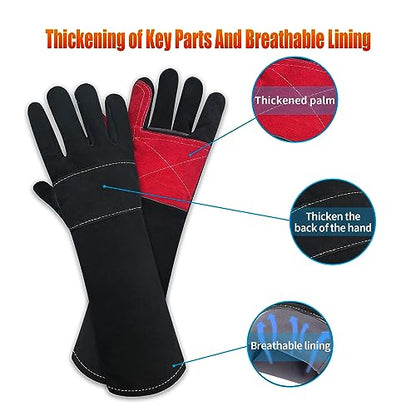 Long Welding Gloves 23.6 Inches 932℉,Heat/Fire Resistant Leather For Mig, Tig, Stick, Forge, BBQ, Grill, Fireplace - color: 17.7in Black