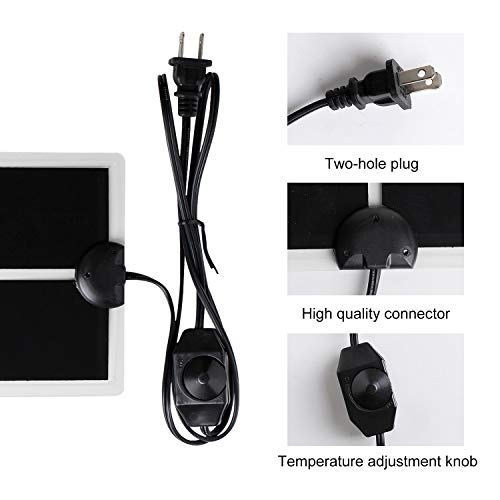 7W 11 x 5.9 Inch Waterproof Reptile Heating Pad Warmer with Temperature Controller, Power Adjustment Under Tank Terrarium Heater Heat Mat for Pets, Seedling, Small Animals 2 Pack