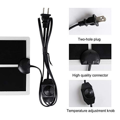 7W 11 x 5.9 Inch Waterproof Reptile Heating Pad Warmer with Temperature Controller, Power Adjustment Under Tank Terrarium Heater Heat Mat for Pets, Seedling, Small Animals 2 Pack