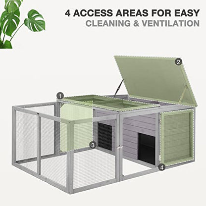 Chicken Coop Large Wooden Rabbit Hutch Indoor Outdoor with 2 Living House ANG PVC Layer for Chicken, Hutch, Ducks - size: 61"L x 40"W x 26"H