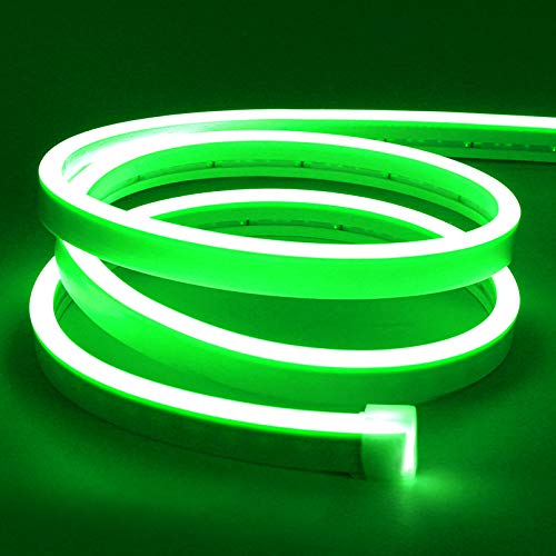 Lamomo LED Neon Lights, 16.4ft Green LED Strip Light, 12V 0.39In/Cut Silicone Waterproof Neon Rope Light, DIY Neon Sign for Bedroom Indoor Outdoor Decoration（Power Adapter not Included） - color: Green, size: 16.4 Ft