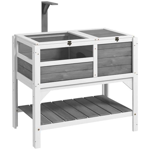 PawHut Tortoise Habitat with Shelf Storage, Tortoise Enclosure with Weather Protection, Reptile Gift Accessory, Reptile Enclosure with Tray, Light Support Frame, Light Gray - color: Light Gray