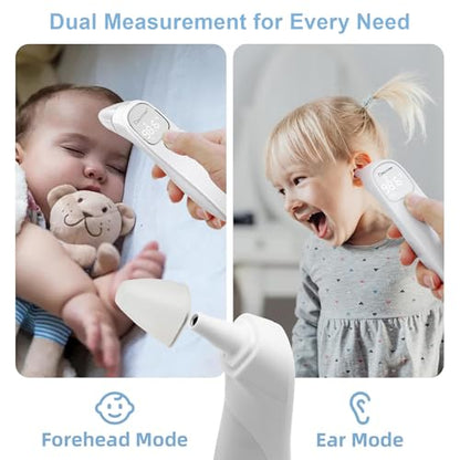 Berrcom 2-in-1 Forehead and Ear Thermometer with Magnetic Probe - Medical Digital Infrared Thermometer for Adults, Kids and Babies, 1s Fast Reading, LED Display, Auto Power Shut Off - color: white