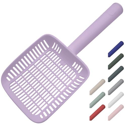 TypeC Cat Litter Scoop - Small Holes (0.11in) Big Size Scooper - Long Handle & Easy Cleaning - Hanger for Litter Box - color: Violet