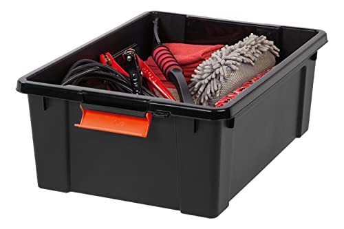 IRIS USA 12 Gallon Lockable Storage Bins with Lids, 2 Pack - Made in USA, Heavy Duty, Stackable Containers, Garage Organizing Bins Moving Tubs, Rugged Sturdy Equipment Utility Box - Black/Orange - size: 12 Gal - 2 Pack