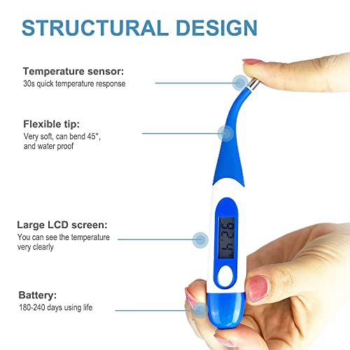 Berrcom Digital Thermometer for Adults, Oral and Underarm Thermometer for Baby and Kids Medical Thermometer with Fever Alarm Rectal Thermometer with Soft Tips - size: DT-008
