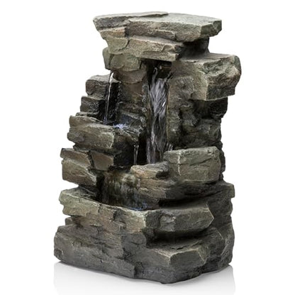 Alpine Corporation 13" Tall Indoor Tabletop Water Fountain, 4 Tier Cascading Water Feature with LED Lights for Home, Office, Living Room, or Zen Decor, Gray - style: Stacked Stone w/ LED
