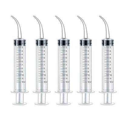 5 Pack Dental Syringe Disposable 12ml Dental Irrigation Syringe with Curved Tip for Oral, Dental Care, Tonsil Stone Squirt, Feed Pet, Liquid Injection, Oil, Glue, With Clear Measurement (C 5 Pack 12ml) - size: C 5 Pack 12ml