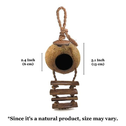 SunGrow Crested Gecko, Snake & Ball Python Coco Hut, Treat & Food Dispenser, Climbing Porch, Hiding, Ideal for Reptiles, Amphibians (with Ladder)