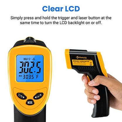 Etekcity Infrared Thermometer Laser Temperature Gun 1080, -58°F~ 1130°F for Meat Food Candy Pizza Oven, Heat Gun for Cooking, Kitchen, Fridge, Reptile, BBQ, HAVC, Adjustable Emissivity & Max Measure - color: Laser Yellow, style: Advanced
