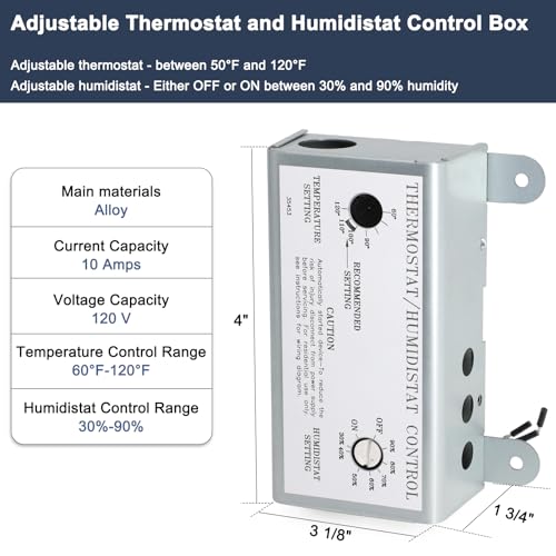 Criditpid Attic Fan Adjustable Thermostat & Humidistat Controller Box for Powered Attic Ventilators Fan- Replacement Temperature Humidity Controller.
