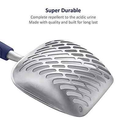 WePet Cat Litter Scoop, Aluminum Alloy Sifter, Kitty Metal Scooper, Deep Shovel with Diagonal Sifting Hole, Long Handle, Kitten Poop Lifter for Litter Box, Medium Size, Blue Handle - color: #01 Blue, size: Medium