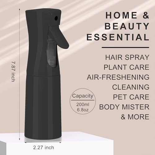 (Black Hair Mister Spray Bottle，Spray Water Bottle Fine Mist Refillable Plants（6.8OZ /200ML） Barber，Showering Pets, Plants, travel, Ironing and Cleaning ﻿ ﻿ ﻿(Continuous Spray) - color: Black