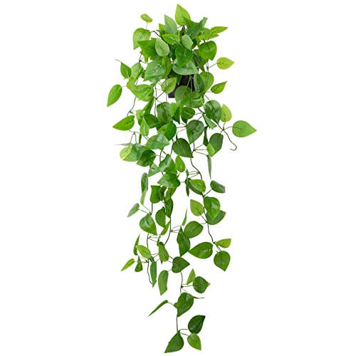 LOYWREE Small Fake Hanging Plant Artificial Potted Plants for Indoor Outdoor Aesthetic - 39in Realistic Faux Hanging Pothos with Ivy Vine for Shelf Decor in Home Office Gardens Greenery (Black Pot) - color: Pothos, size: 1Pack