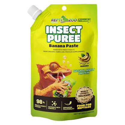 Crested Gecko Food Insect Puree, Fruit Mix Banana, Reptile Food Made with Fresh Insects 2.82oz