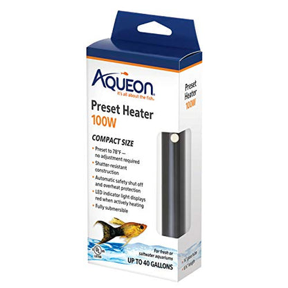 Aqueon Aquarium Fish Tank Preset Heater For Up To 40 Gallons, 100 Watts - size: 100 Watts