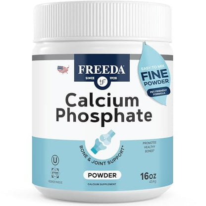 Freeda Calcium Phosphate Powder – Kosher Mineral Supplement for Bone & Joint Health in Men, Women, Dogs & Cats – Bone Strength Powder with Calcium and Phosphorus – No Vitamin D – Made in USA, 16oz - size: 1 Pound (Pack of 1)