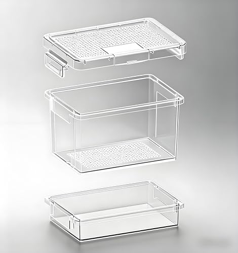 Mealworm and Cricket Reptile Breeding Box, Clear, 3-Layer with Ventilation Net, Bottom Filter, Waste Collection Tray