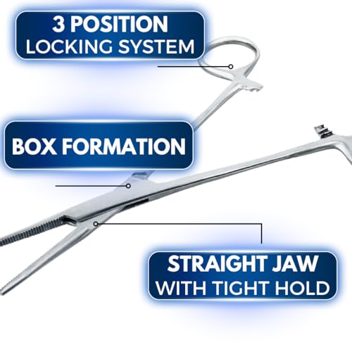 ADROIT (2 Pack) 5" Straight Tip Stainless Steel Hemostat Forceps | Precision Teeth Grip | Versatile Use for Sewing, Crafting, & Electronics - size: 5", style: Straight