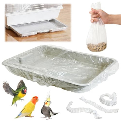 Tfwadmx 20 PCS Disposable Bird Cage Liner Bags 34'' x 22'' Plastic Parakeet Cage Tray Liners Oversized Plastic Tray Covers for Birdcage Parrots Cockatiels