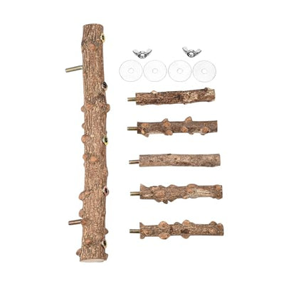 Mogoko Bird Ladder Perch for Cage, Natural Wood Bird Parrot Perch Stand Parrot Perch Bridge Climbing Chewing Toys for Small Medium Animal