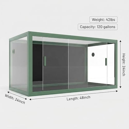 120 Gallon Reptile Terrarium 4x2x2, Extra Large Glass Enclosure with Sliding Doors, Heavy-Duty Screen Top Ventilation, Secure Anti-Escape Habitat for Bearded Dragons, Lizards & Snakes - Green
