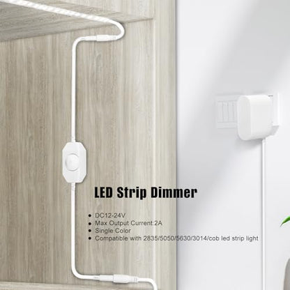 2 PCS LED Dimmer Switch, 12V-24V PWM Rotary Brightness Control Switch for LED Strip Lights, Aquarium & Under-Cabinet Lights