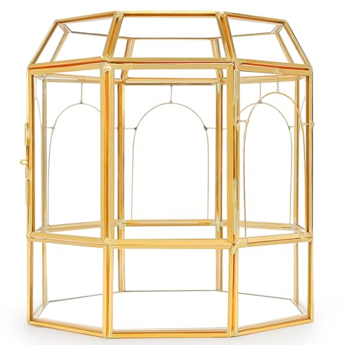 REDHUGO Large Glass Terrarium Handmade, Centerpiece Display Box Gift Planter Containers Indoor Terrariums House for Succulent Cacti Air Plants Miniature Fairy Garden - color: Gold-NEW